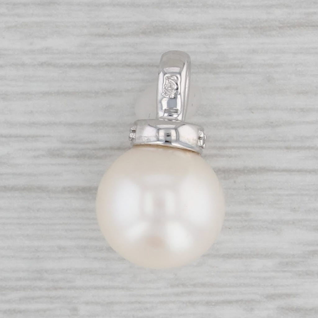 Gray Cultured Pearl Diamond Pendant 14k White Gold Small Drop