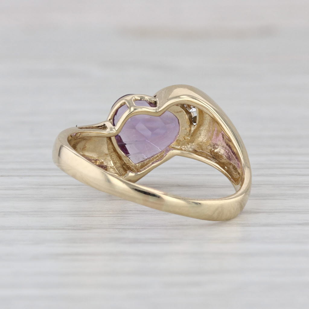 1.38ctw Amethyst Heart Diamond Bypass Ring 14k Yellow Gold Size 7.5