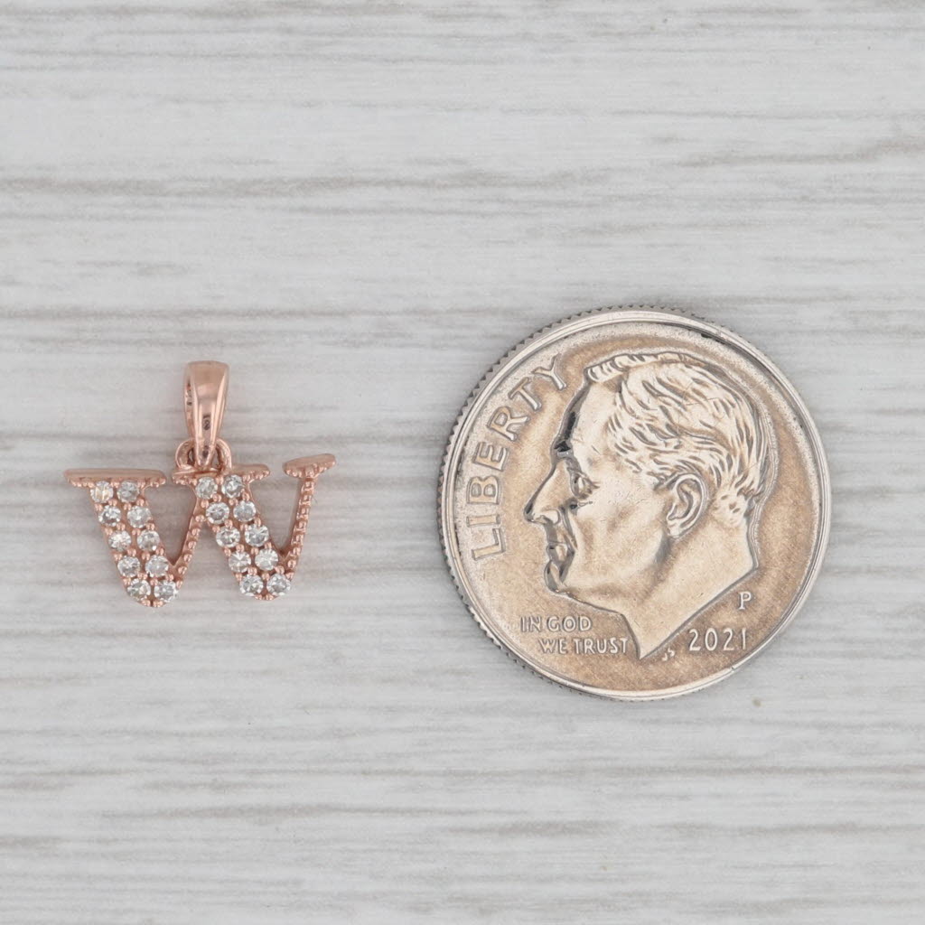 Gray Small Initial Letter W Pendant 10k Rose Gold Diamond Accents
