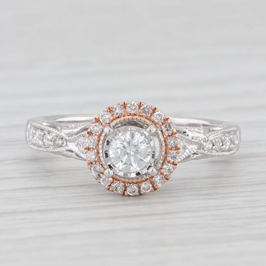 Light Gray 0.41ctw Round Diamond Halo Engagement Ring 14k White Rose Gold Size 7