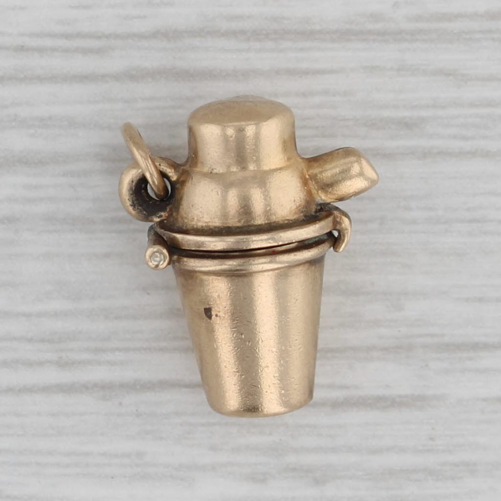 Gray Vintage Cocktail Shaker Devil Inside Charm 10k Yellow Gold Small Pendant