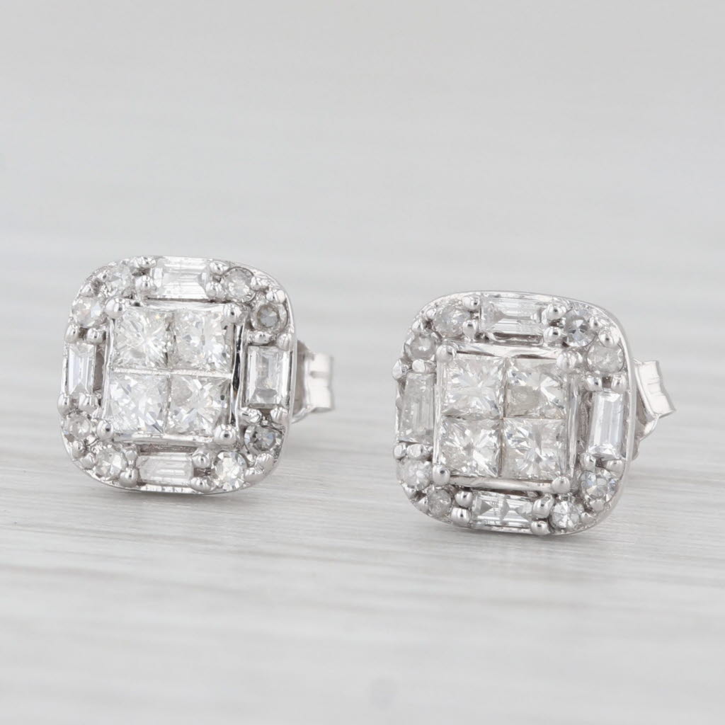 Light Gray 0.52ctw Diamond Halo Stud Earrings 10k White Gold