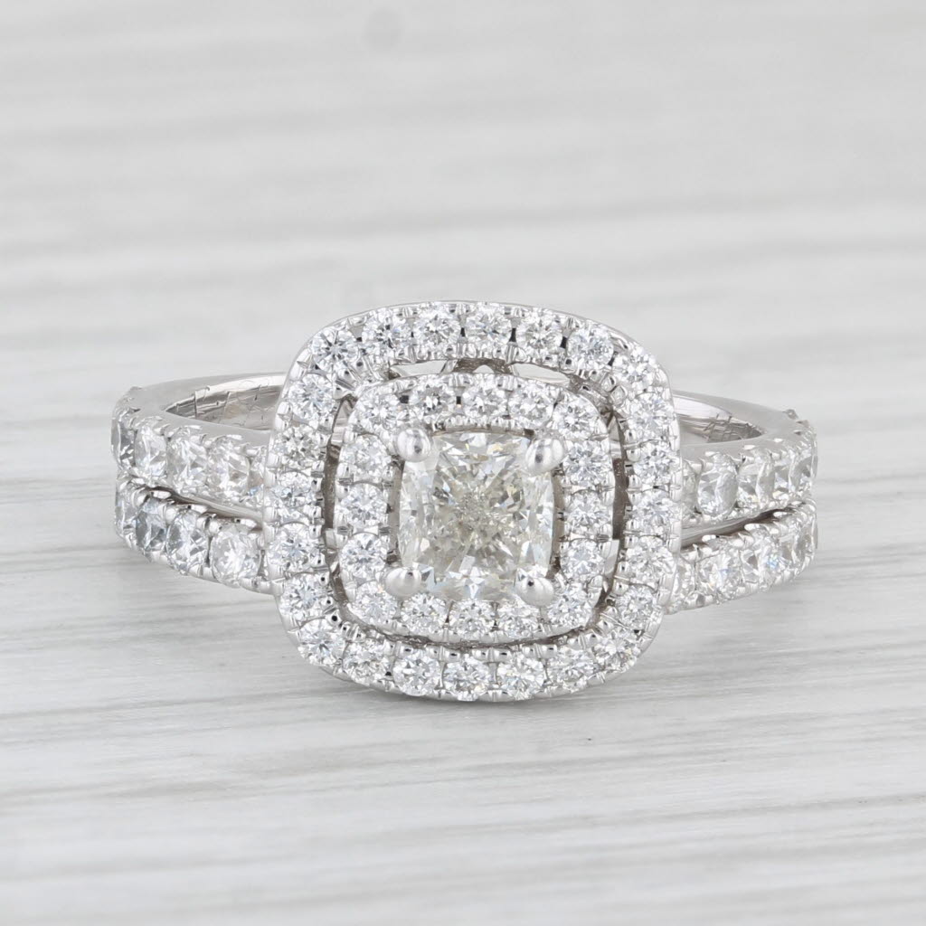 Light Gray Neil Lane 1.61ctw Diamond Halo Engagement Ring Wedding Bridal Set 14k White Gold
