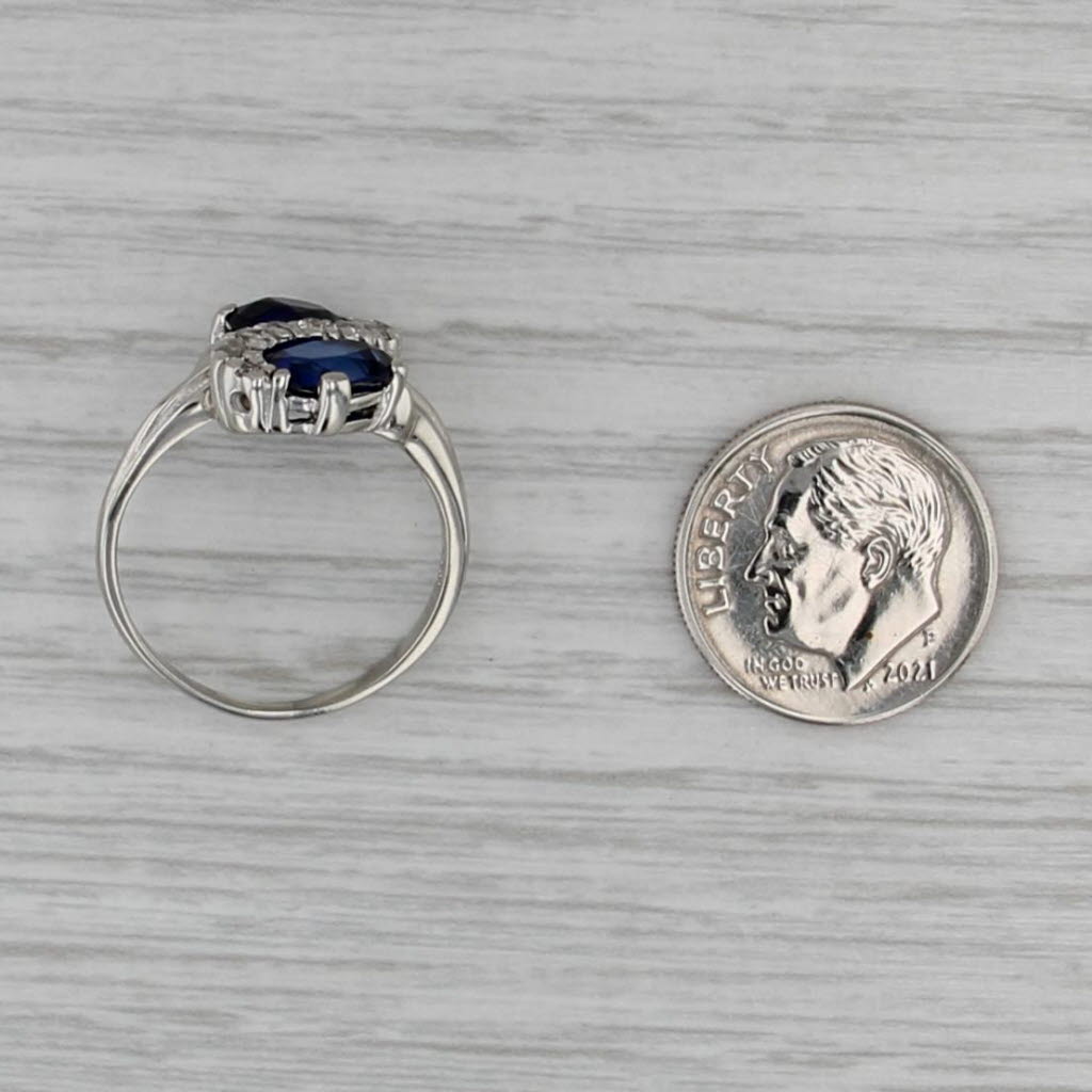 3.18ctw Lab Created Blue Sapphire Spinal Bypass Ring 10k White Gold Size 7.5