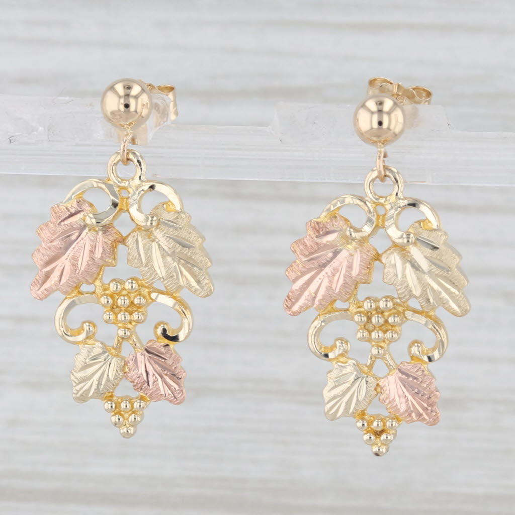 Light Gray Landstrom's Black Hills Gold 10K Yellow Rose Gold Grape Leaf Dangle Earrings