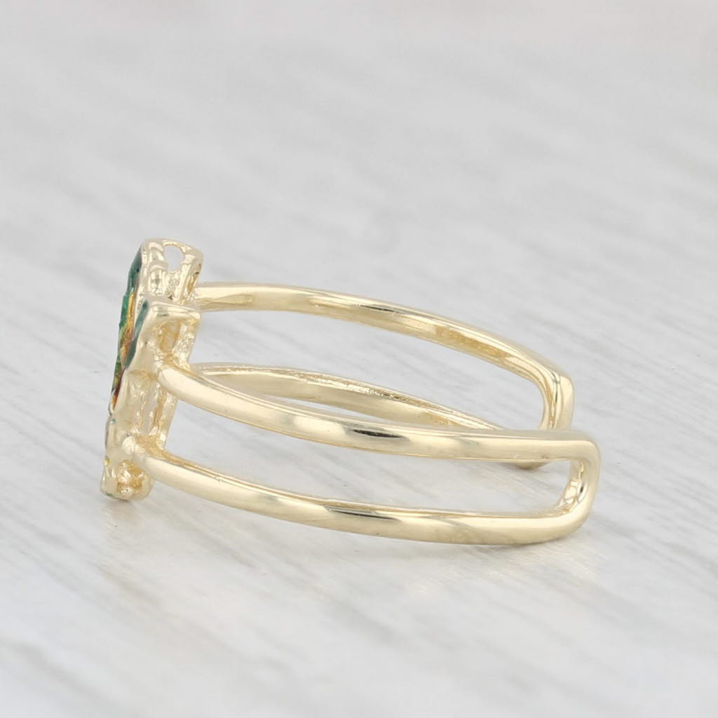 Light Gray Colorful Enamel Butterfly Toe Ring 14k Yellow Gold Adjustable Size