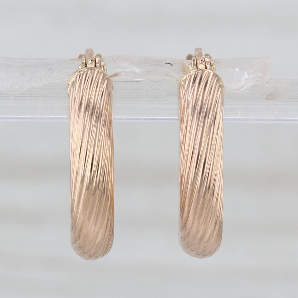 Woven Rope Hoop Earrings 14k Yellow Gold Snap Top Round Hoops