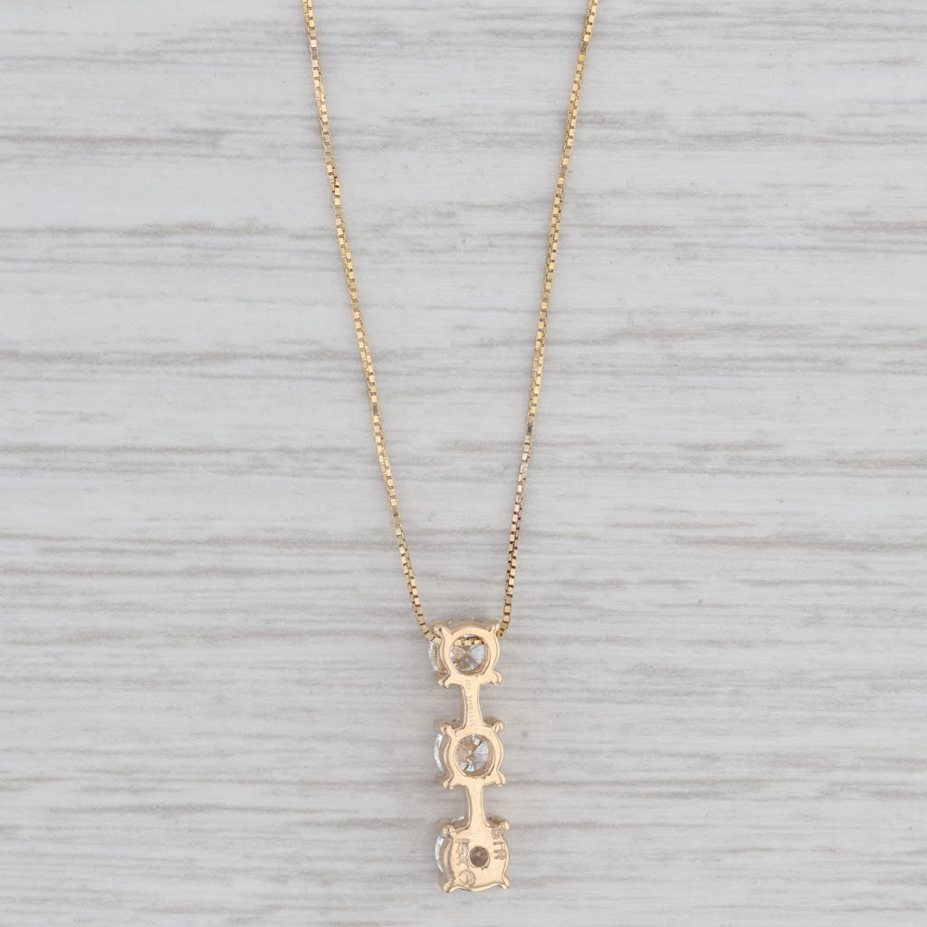 Light Gray 1ctw Diamond 3-Stone Journey Pendant Necklace 14k Yellow Gold 18" Box Chain