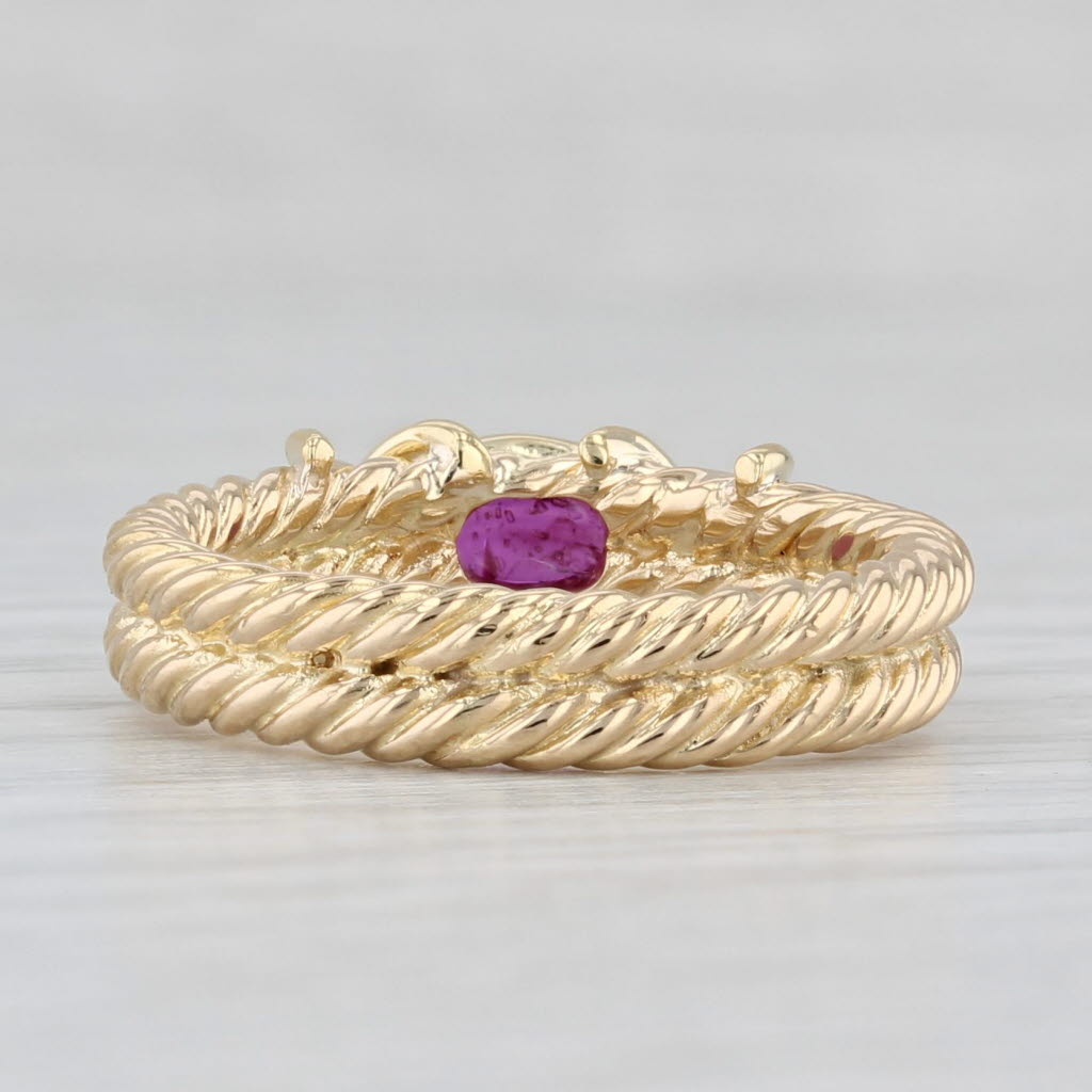 Light Gray Ruby Cabochon Solitaire Ruby Double Rope Band Ring 18k Yellow Gold Size 6