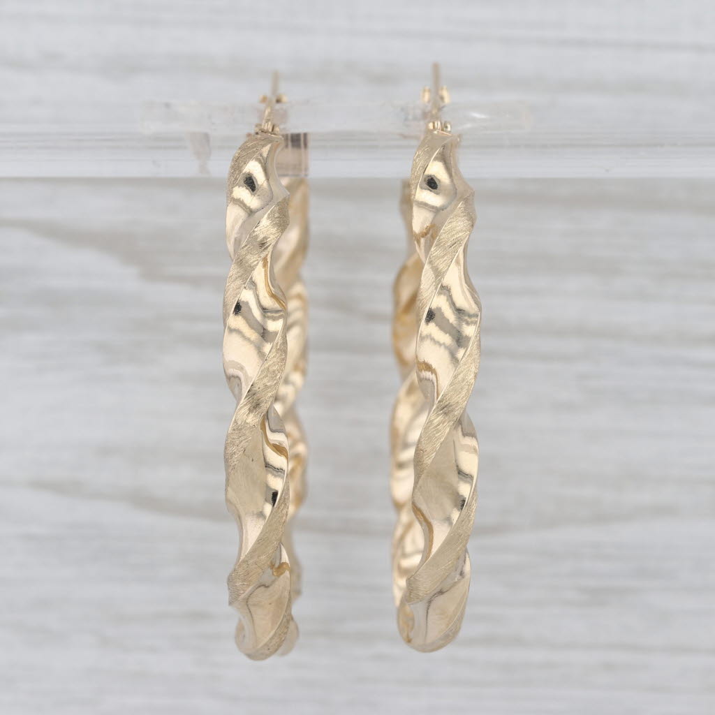 Twist Hoop Earrings 10k Yellow Gold Snap Top Round Hoops