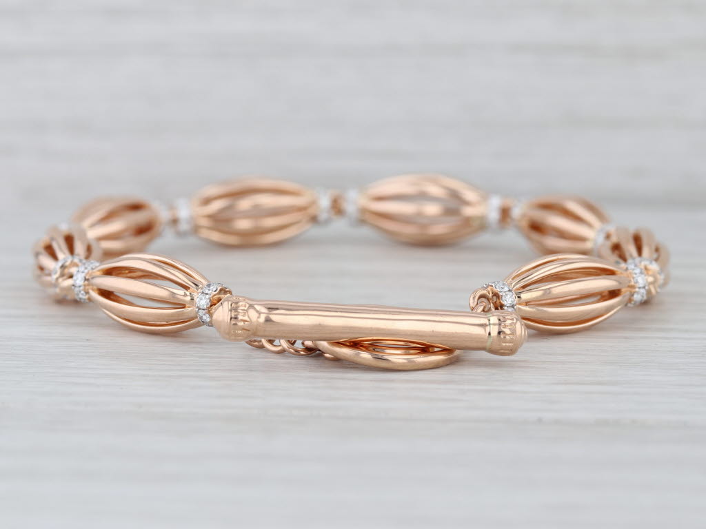 Charles Krypell Diamond Graduated Barrel Birdage Bracelet 18k Rose Gold 7.25"