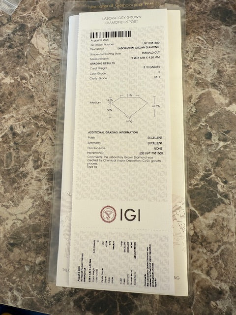 New IGI 3.52ctw Emerald Cut Lab Grown Diamond Engagement Ring 14k Yellow Gold