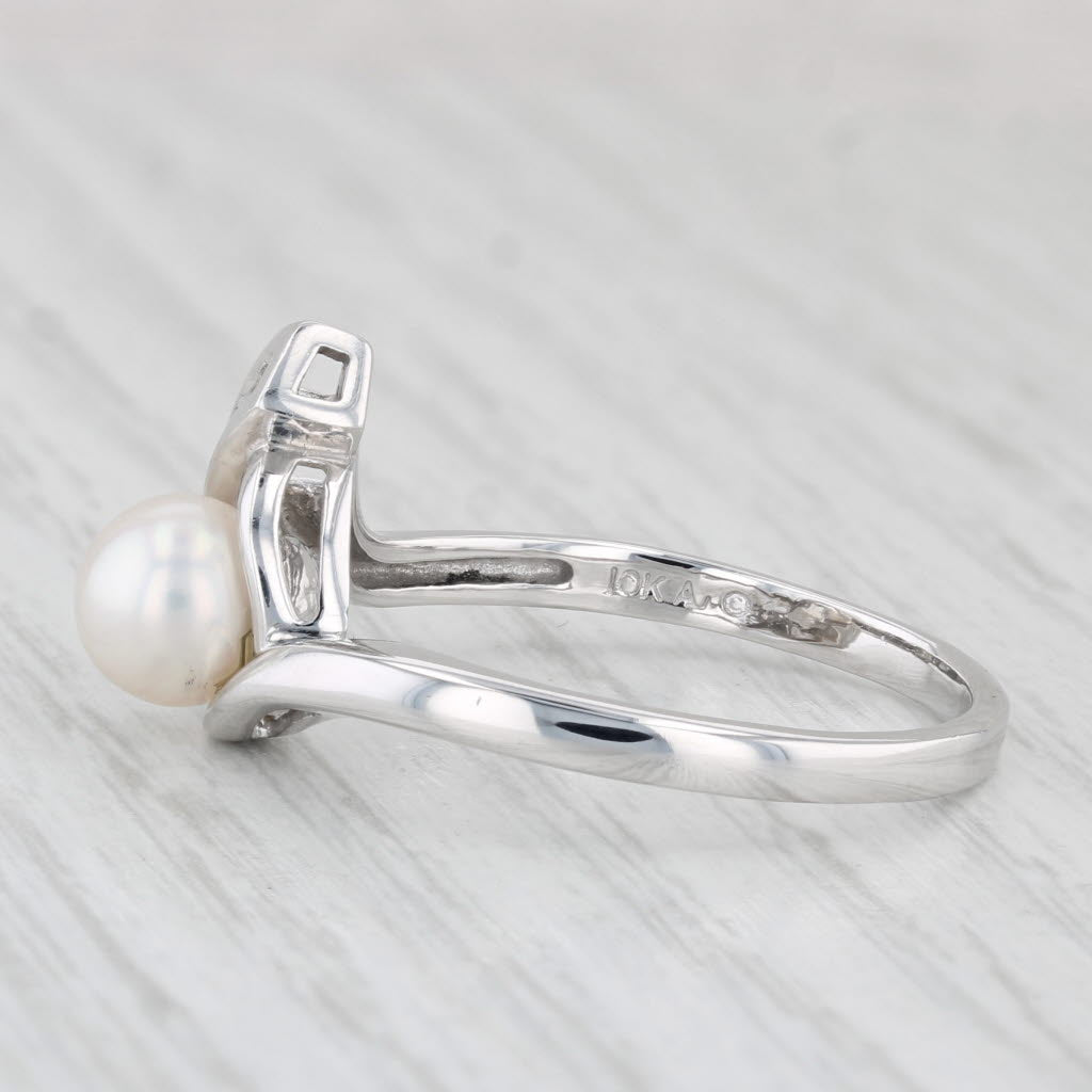 Light Gray Cultured Pearl Diamond Teardrop Ring 10k White Gold Size 11.25