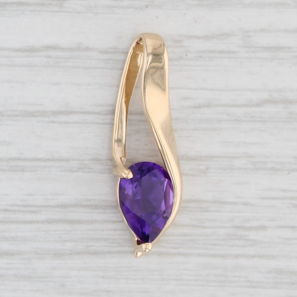Light Gray 1.70ct Pear Solitaire Amethyst Pendant 14k Yellow Gold Teardrop