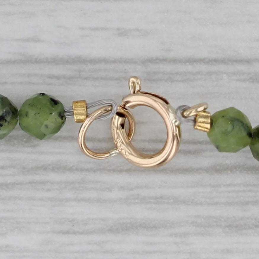 Gray Green Serpentine Bead Strand Necklace 14k Yellow Gold 3.3mm 18"