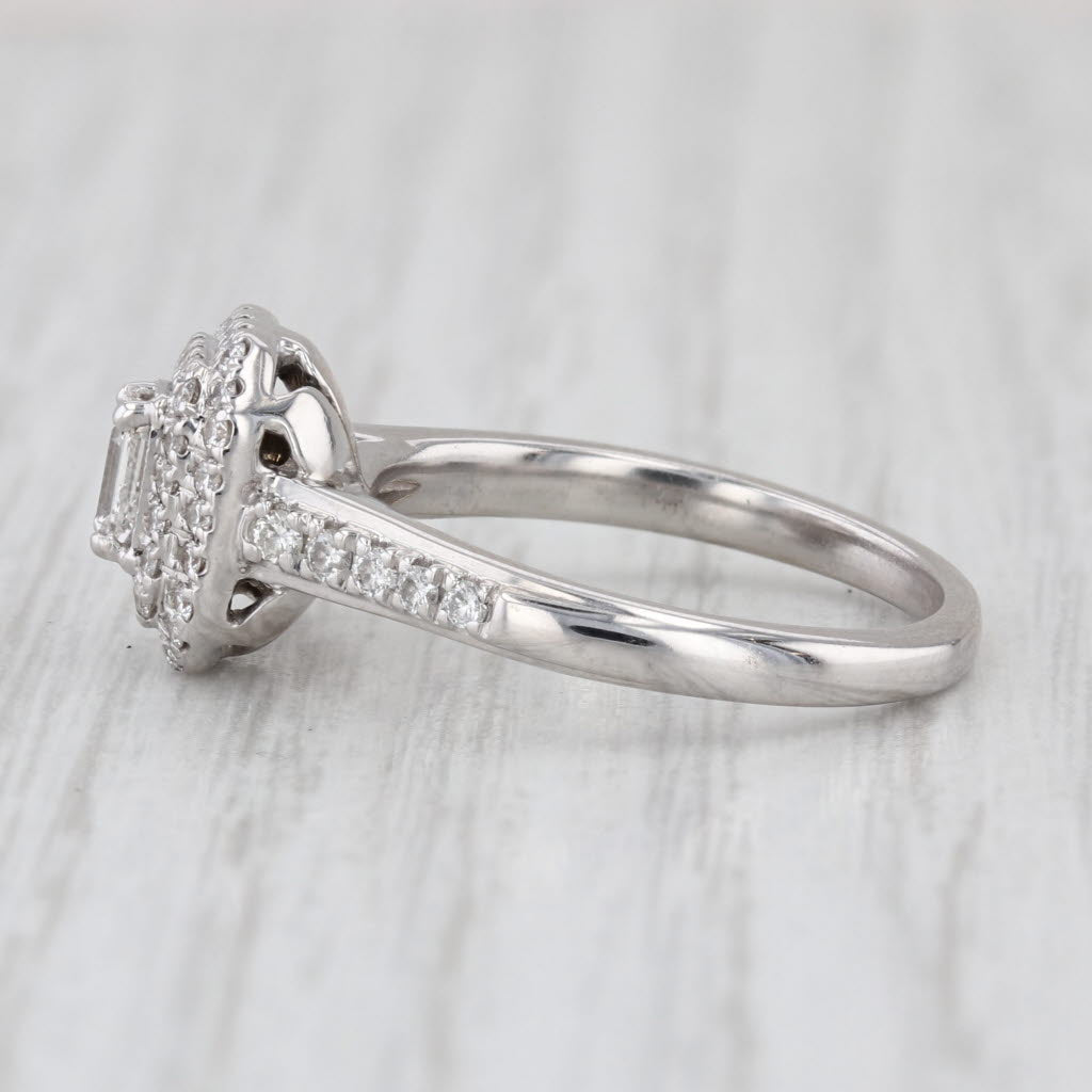0.75ctw Emerald Cut Diamond Halo Engagement Ring 14k White Gold Size 7