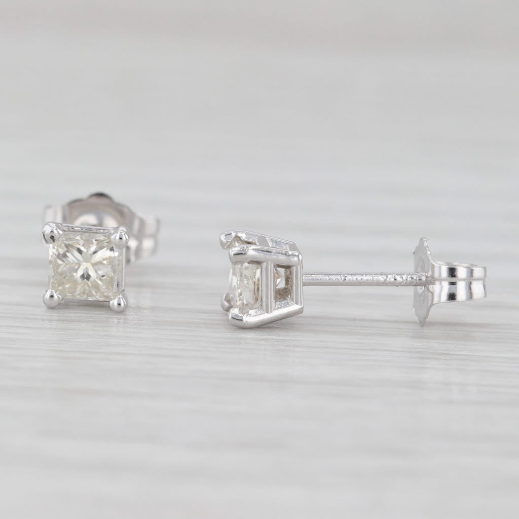 Light Gray 0.56ctw Princess Diamond Solitaire Stud Earrings 14k White Gold