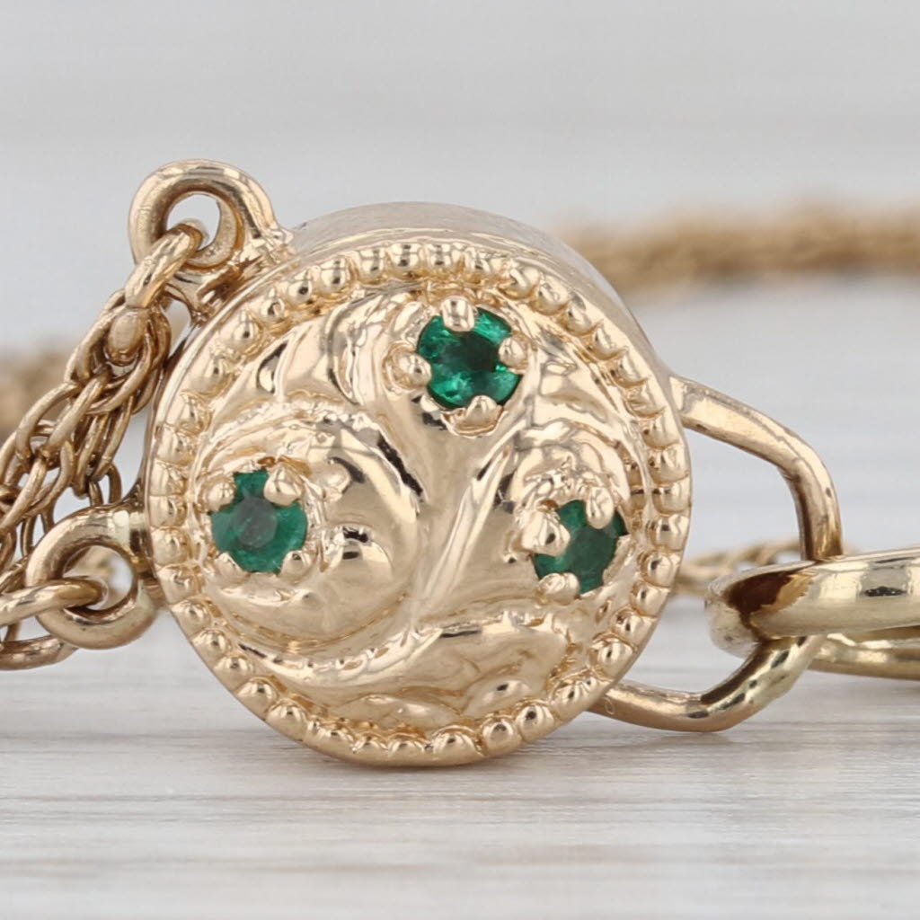 Old Victoria Slide Charm Bracelet 14k Yellow Gold 7.25" 0.12ctw Emerald Clasp