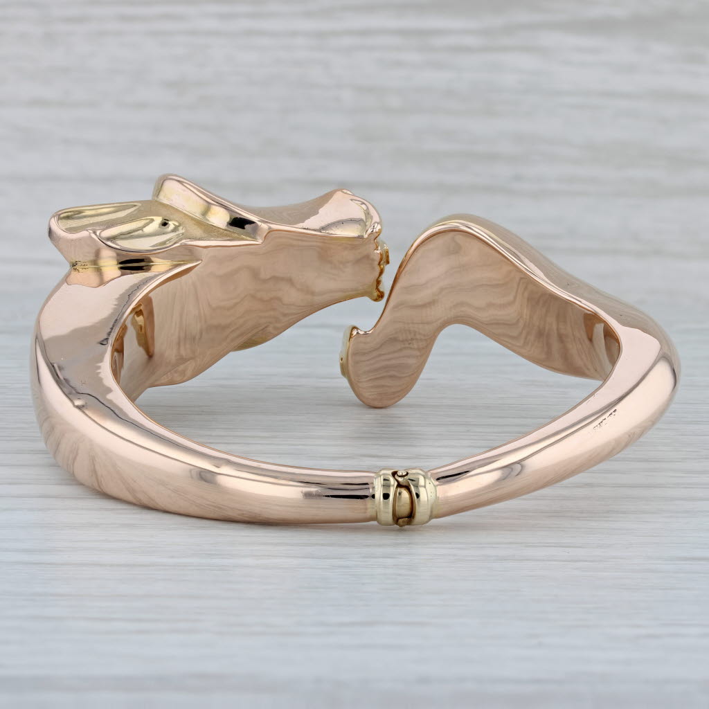 Gray Detailed Dragon Bangle Bracelet 14k Yellow Gold 6.5" Hinged Adjustable Statement