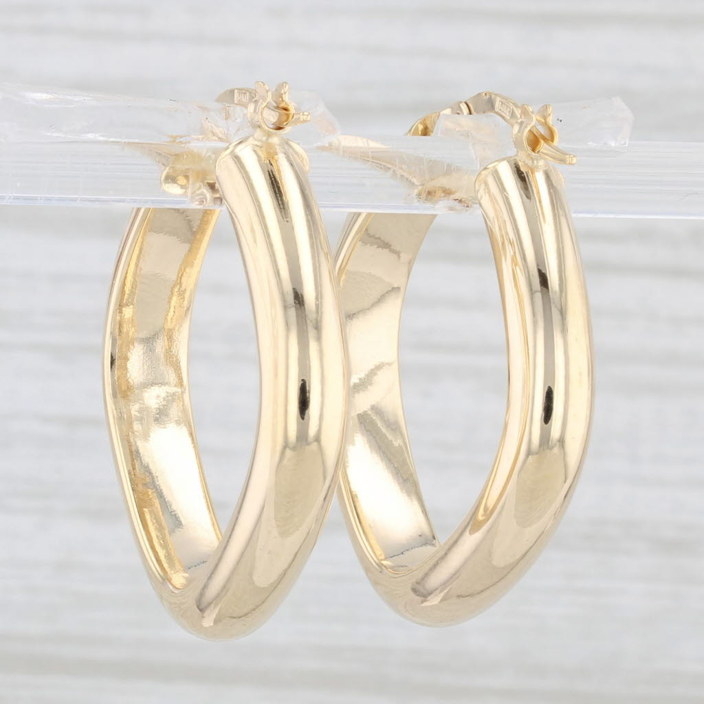 Light Gray New Square Hoop Earrings 14k Yellow Gold Snap Top Pierced Oval Hoops