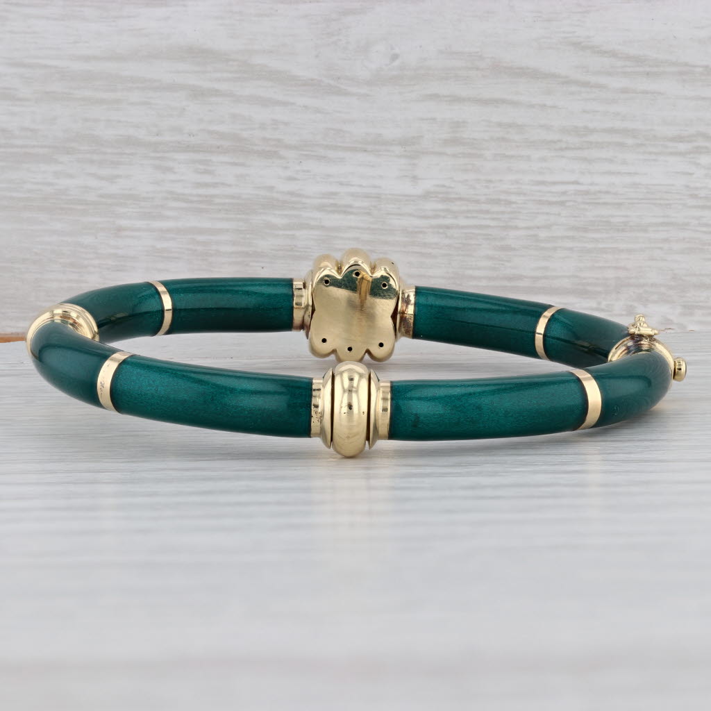Gray Green Resin Bangle Bracelet 18k Yellow Gold Statement 7"