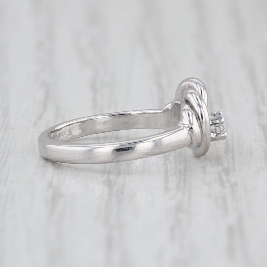 Diamond Solitaire Knot Ring 14k White Gold Size 4.25
