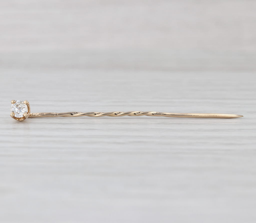 Antique 0.22ct Round Diamond Solitaire Stickpin 14k Yellow Gold Pin