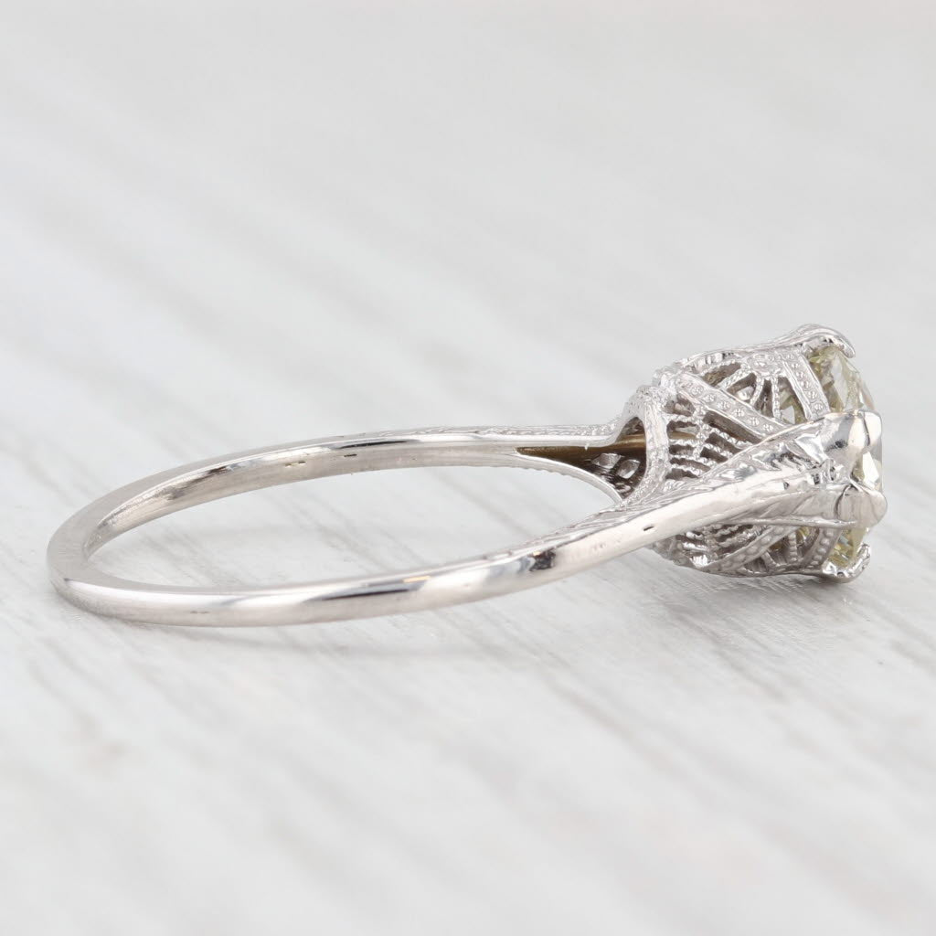 Light Gray 1.23ct Old European Diamond Solitaire Engagement Ring 14k Gold Filigree Sz 6.25