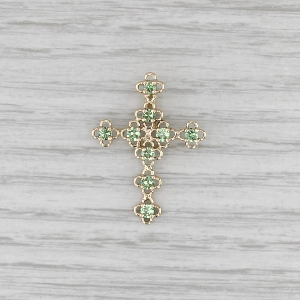 0.27ctw Mint Garnet Floral Cross Pendant 10k Yellow Gold