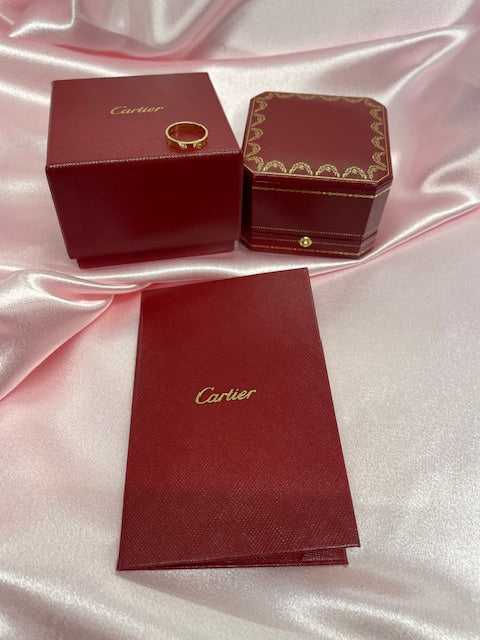 Gray Cartier Mini Narrow Love Ring 18k Yellow Gold Circles Band Box Papers Size 52 6