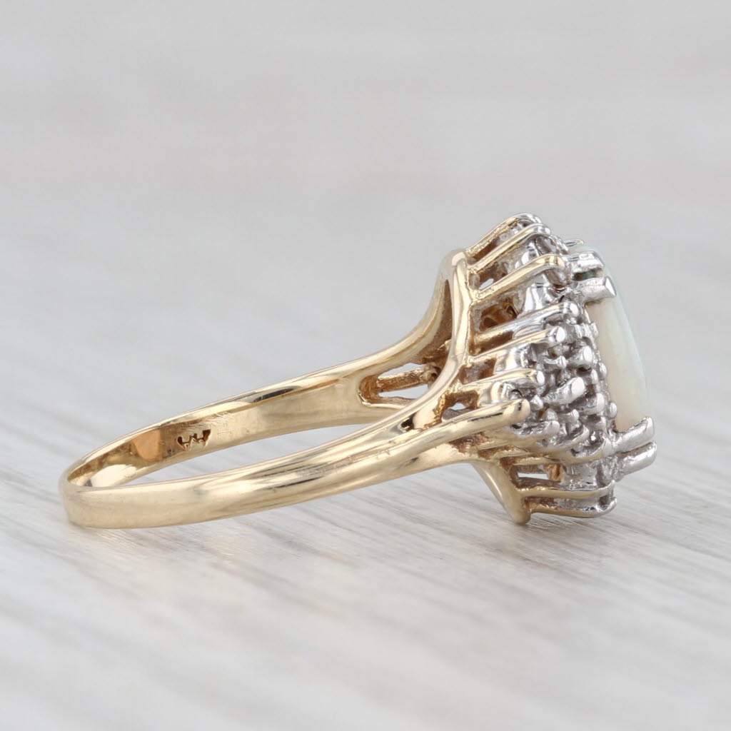 Light Gray 0.27ctw Diamond Cluster Opal Cabochon Ring 14k Yellow Gold Size 6