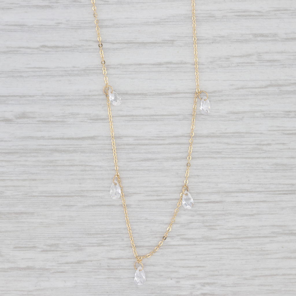 Light Gray New Cubic Zirconia Teardrop Fringe Station Necklace 14k Yellow Gold 18" Chain
