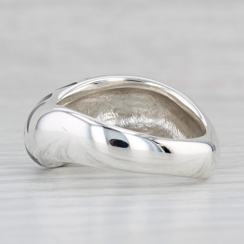 Light Gray Black Resin Mosaic Domed Silver Ring Sterling Size 8-8.25 Statement