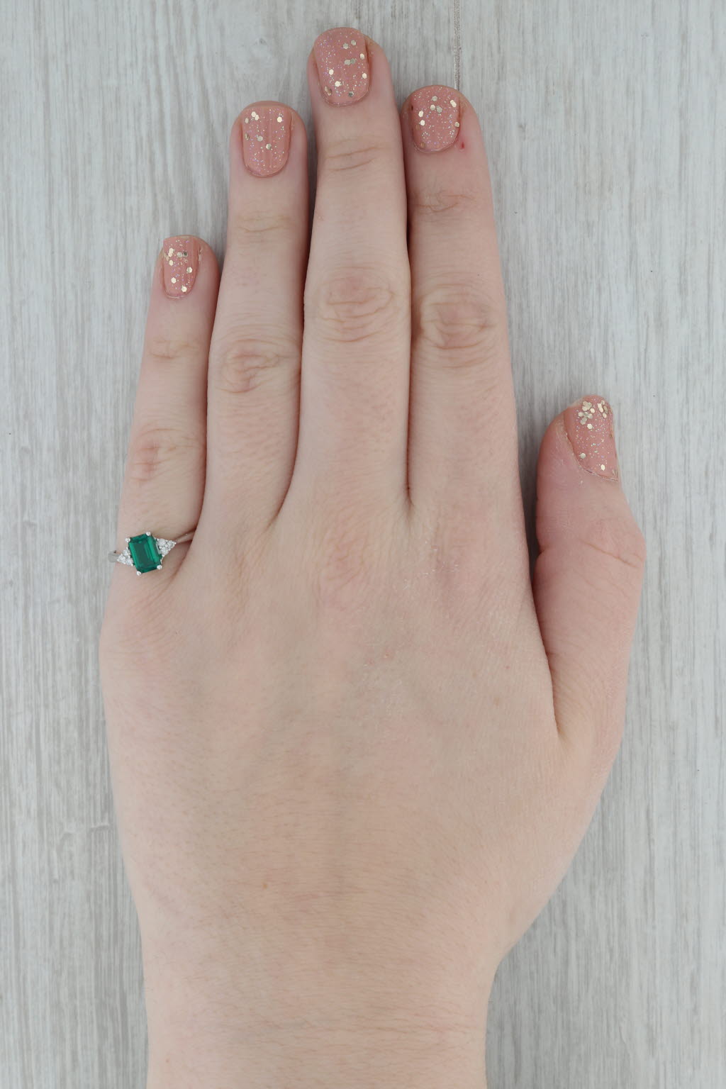 Dark Gray 0.81 ctw Emerald Diamond 10K White Gold Ring Size 7 Engagement