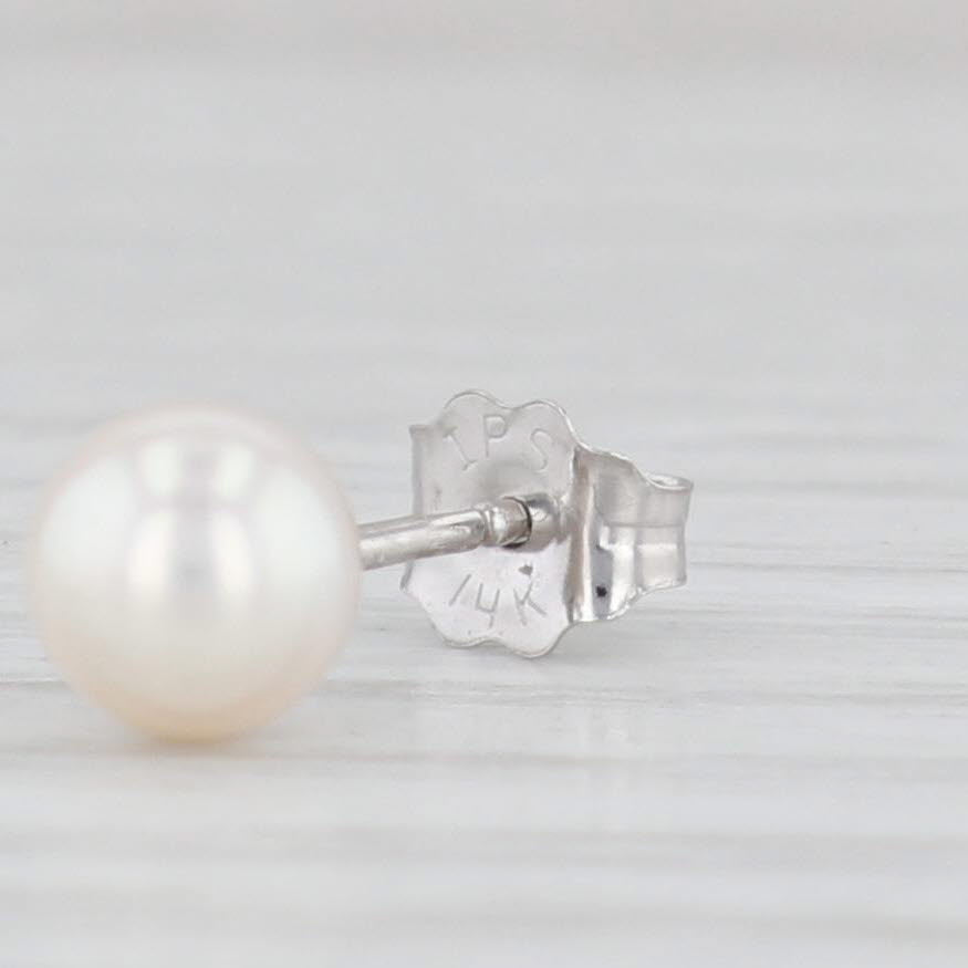 Light Gray New Cultured Pearl Stud Earrings 14k Yellow Gold 5.4mm Round Bead Solitaires