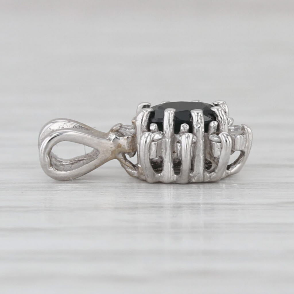 Small 0.36ctw Blue Sapphire Diamond Halo Pendant 10k White Gold