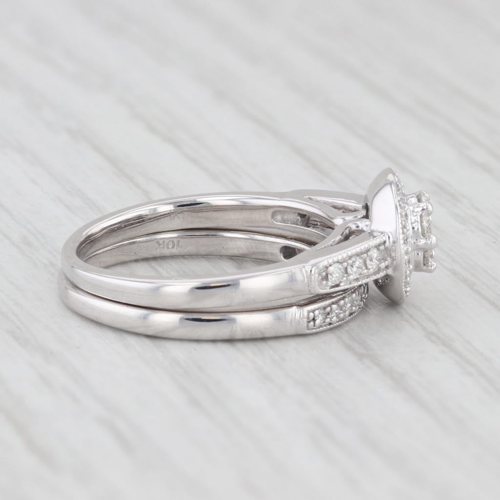 Light Gray 0.32ctw Round Diamond Halo Engagement Ring Wedding Band Set 10k White Gold Sz 5