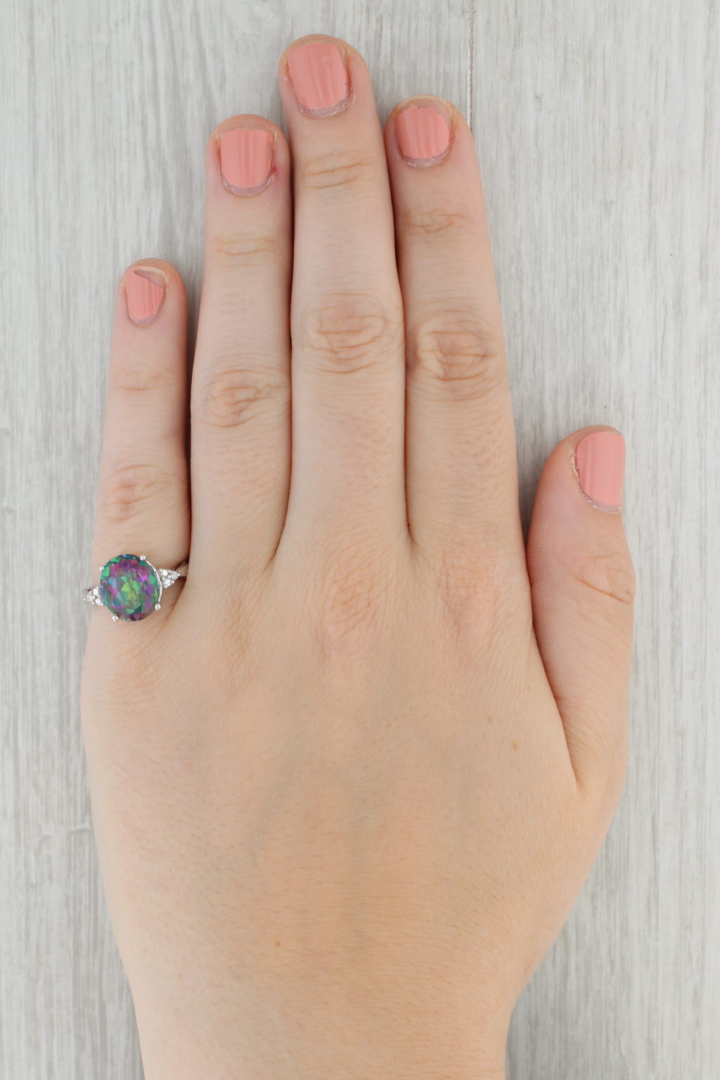 Tan 5.19ctw Oval Mystic Topaz Diamond Ring 10k White Gold Size 6.5