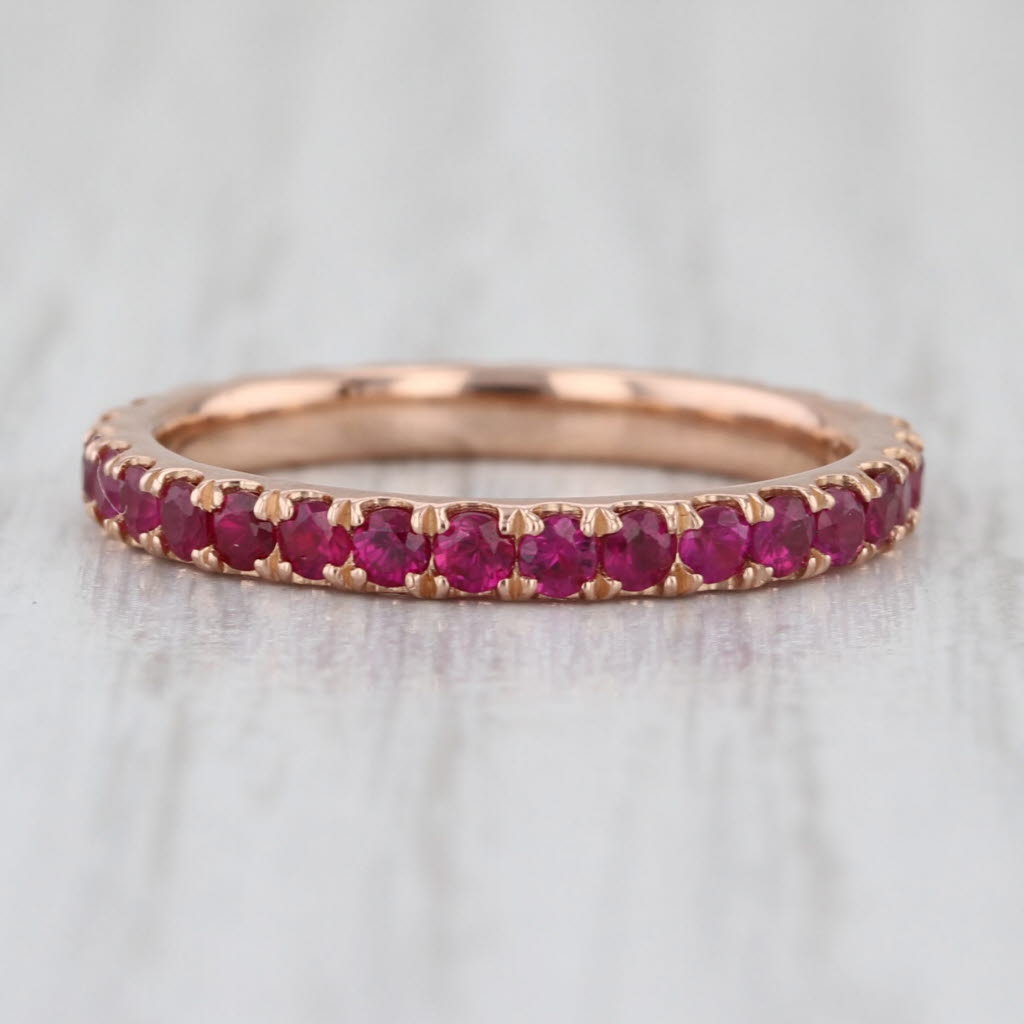 0.90ctw Natural Lab Grown Ruby Sapphire Eternity Band 18k Gold Stackable Ring