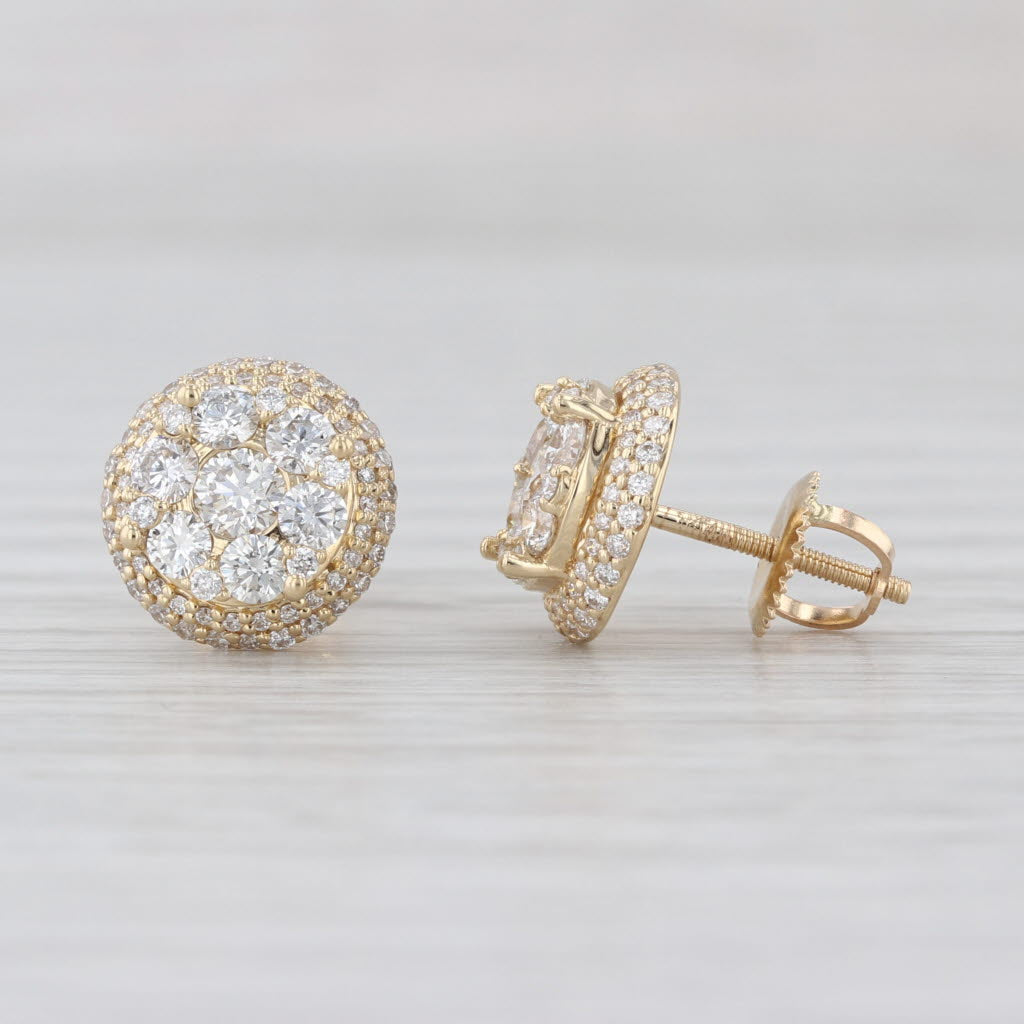 1ctw Diamond Cluster Halo Stud Earrings 14k Yellow Gold Screw Back Studs