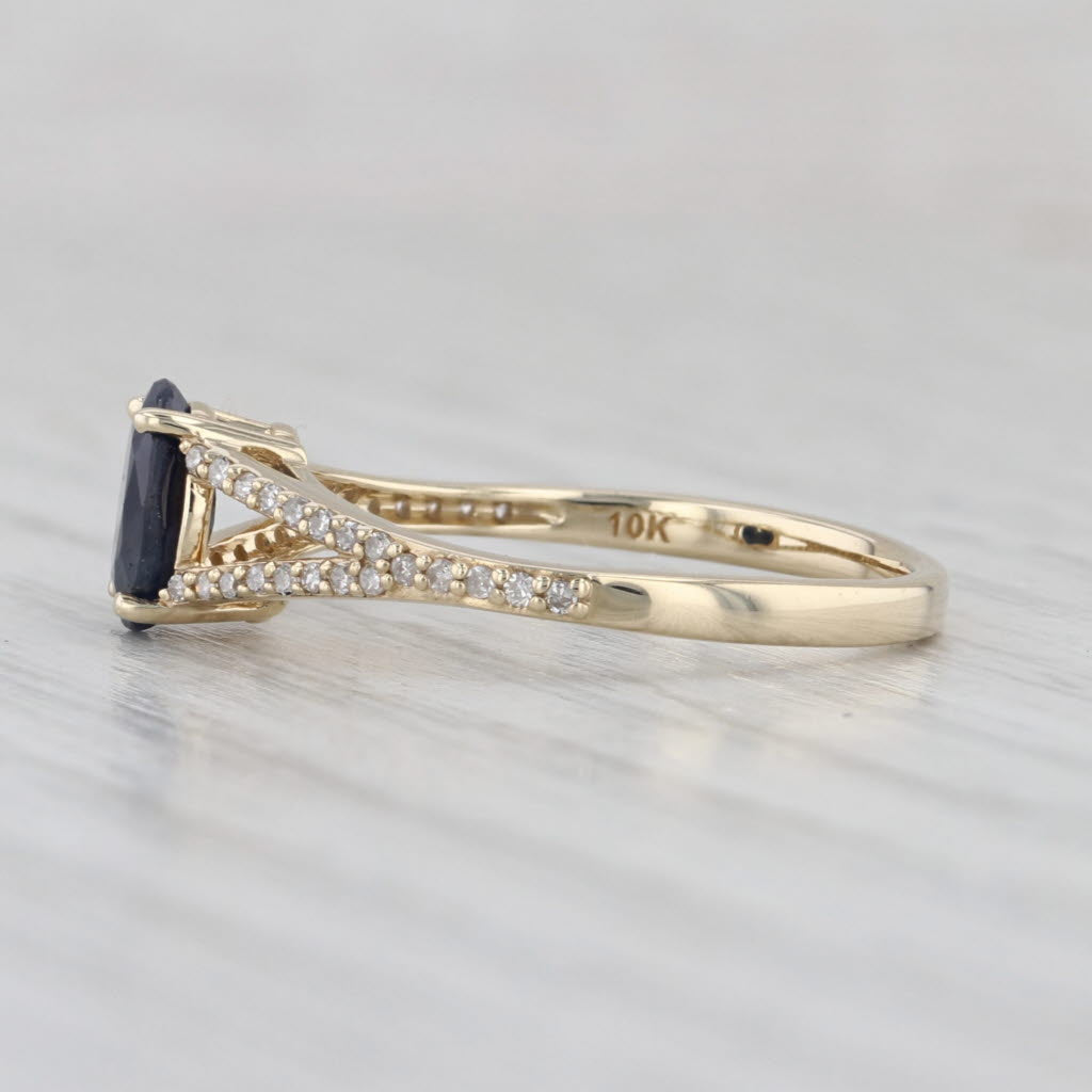 0.83ctw Oval Blue Sapphire Diamond Ring 10k Yellow Gold Size 7