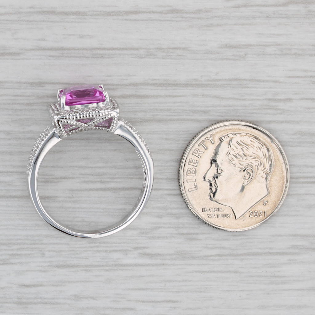 Gray 2.63ctw Lab Created Pink Sapphire Diamond Ring 10k White Gold Size 6.5