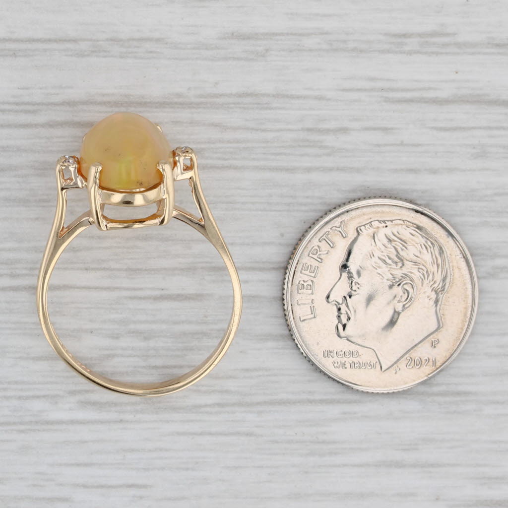 Gray Yellow Opal Oval Cabochon Solitaire Ring 14k Yellow Gold Size 6.25