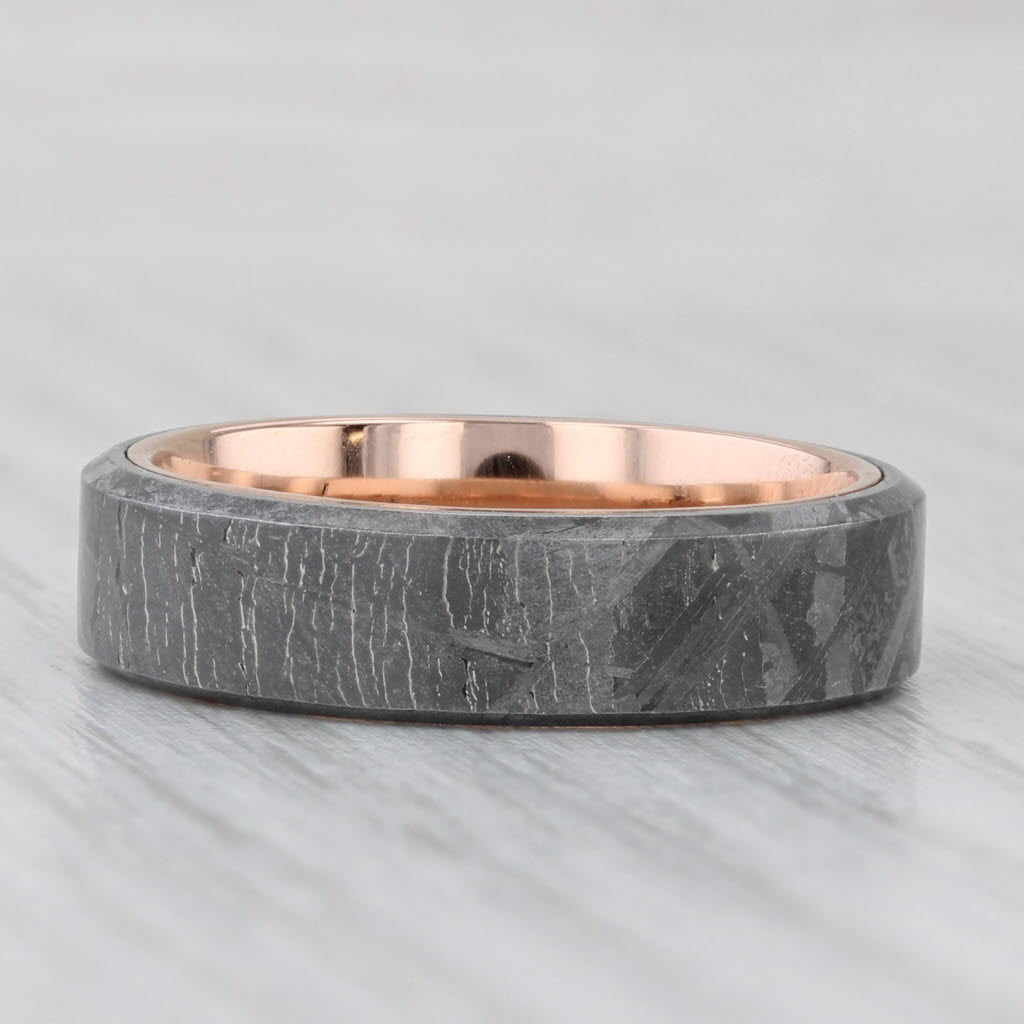 Light Gray Brilliant Earth Tundra Meteorite Ring 14k Rose Gold Wedding Band Size 9.5 w/ Box