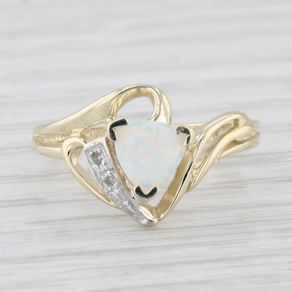 Light Gray Lab Created Opal Diamond Ring 10k Yellow Gold Size 7.25 Bypass