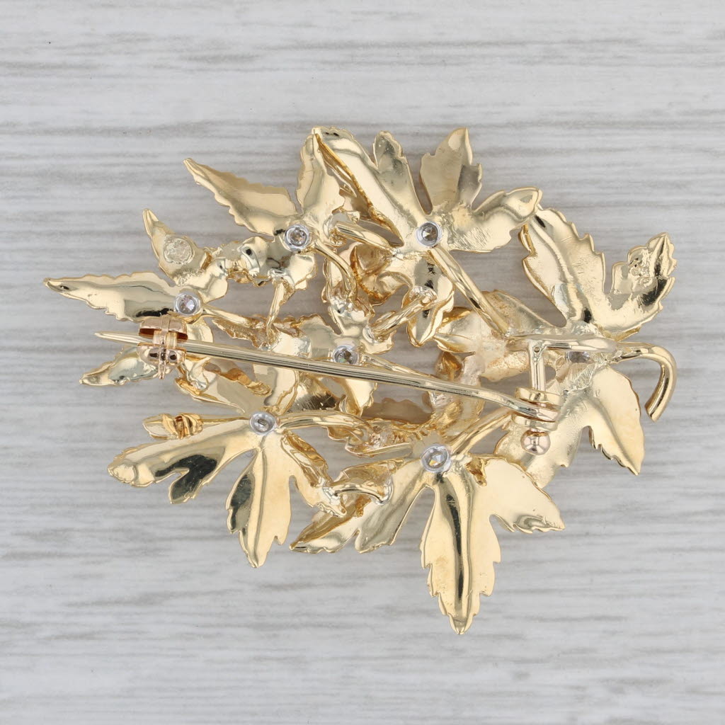 Gray 0.35ctw Diamond Flower Brooch 10k Yellow Gold Floral Statement Pin