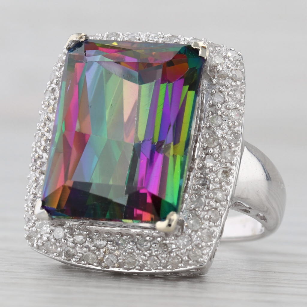 Gray 16.80ctw Mystic Topaz Diamond Halo Ring 14k White Gold Size 7.25 Cocktail