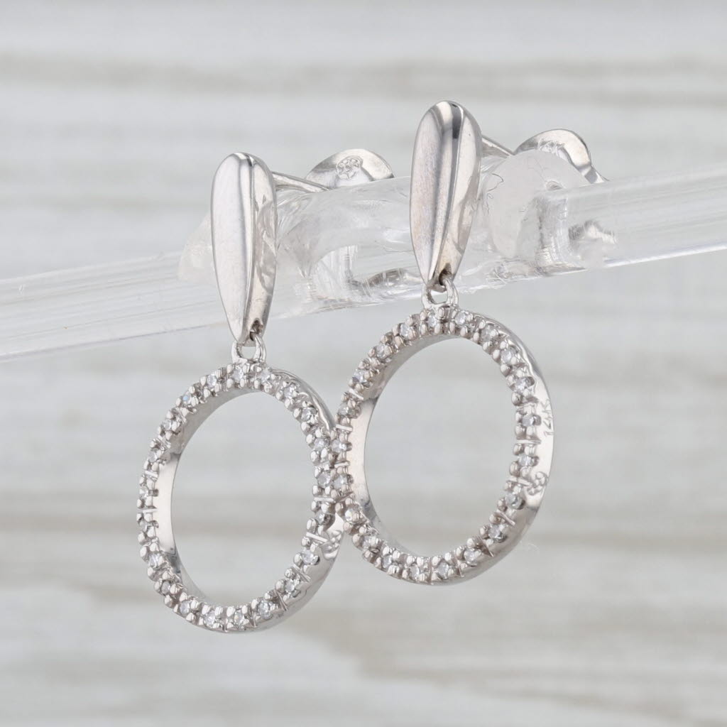 0.18ctw Diamond Circle Dangles Earrings 14k White Gold