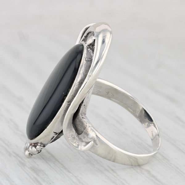Onyx Statement Ring Sterling Silver Size 6.75 Oval Cabochon Solitaire