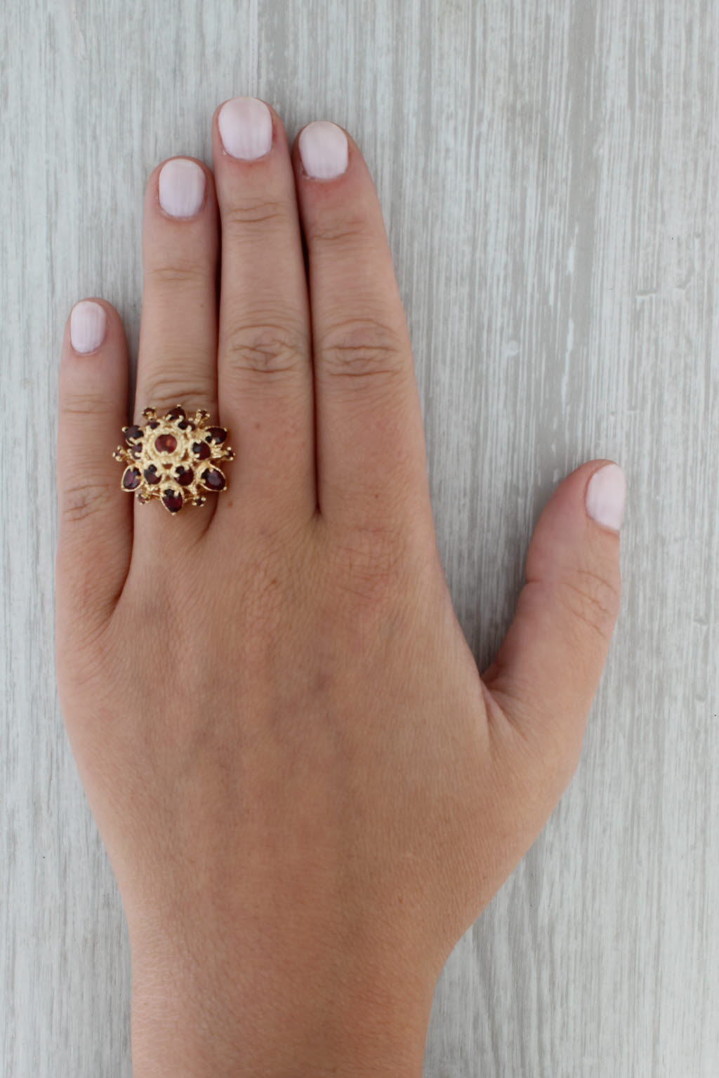 Dark Gray 4ctw Garnet Cocktail Ring 14k Yellow Gold Size 4.75 Domed Cluster